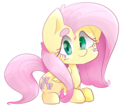 Size: 900x783 | Tagged: safe, artist:temmie-kun, fluttershy, pegasus, pony, g4, beanbrows, cute, eyebrows, female, folded wings, looking at you, mare, outline, prone, shyabetes, simple background, smiling, solo, transparent background, white outline, wings
