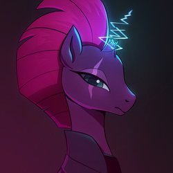 Size: 2048x2048 | Tagged: safe, artist:agaberu, tempest shadow, pony, unicorn, g4, broken horn, bust, eye scar, female, high res, horn, looking at you, mare, portrait, scar, solo