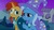 Size: 1920x1080 | Tagged: safe, screencap, maud pie, sunburst, trixie, earth pony, pony, unicorn, g4, my little pony: friendship is magic, student counsel, cape, clothes, eyes closed, female, hat, male, mare, night, stallion, trio, trixie's cape, trixie's hat