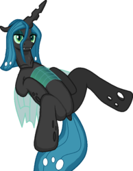 Size: 559x722 | Tagged: safe, artist:zeka10000, queen chrysalis, changeling, changeling queen, g4, :3, bedroom eyes, fangs, female, looking at you, lying down, simple background, solo, transparent background