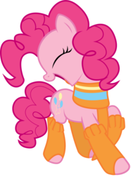 Size: 772x1036 | Tagged: safe, artist:mick-o-maikeru, pinkie pie, earth pony, pony, g4, clothes, eyes closed, female, mare, open mouth, scarf, simple background, smiling, socks, solo, transparent background