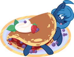 Size: 1280x992 | Tagged: safe, artist:daydreamprince, oc, oc only, oc:lorelei snowflake, pegasus, pony, female, food, mare, one eye closed, pancakes, pony pancake, simple background, solo, tongue out, transparent background, wink