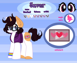 Size: 4240x3500 | Tagged: safe, artist:saveraedae, oc, oc only, oc:saver, pony, unicorn, bracelet, ear fluff, female, glasses, jewelry, magic, magic aura, ponysona, rainbow, reference sheet, solo