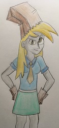 Size: 948x2048 | Tagged: safe, artist:captainedwardteague, derpy hooves, equestria girls, g4, luna eclipsed, clothes, costume, female, hilarious in hindsight, nightmare night costume, paper bag, paper bag wizard, solo, traditional art
