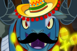 Size: 1200x800 | Tagged: safe, edit, edited screencap, screencap, grogar, g4, the beginning of the end, facial hair, hat, maracas, mexican, moustache, musical instrument