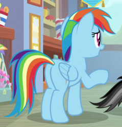 Size: 457x478 | Tagged: safe, screencap, quibble pants, rainbow dash, pegasus, pony, common ground, g4, butt, cropped, plot