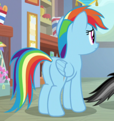 Size: 452x478 | Tagged: safe, screencap, quibble pants, rainbow dash, pegasus, pony, common ground, g4, butt, cropped, plot