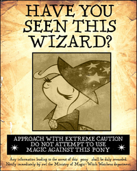 Size: 2397x2996 | Tagged: safe, edit, trixie, pony, unicorn, g4, cape, clothes, crossover, harry potter (series), hat, high res, photo, sepia, spoilers for another series, trixie's cape, trixie's hat, wanted poster, wizard