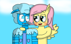 Size: 1270x800 | Tagged: safe, artist:gamerrobloxian1195, fluttershy, oc, oc:coolrobloxian, pegasus, pony, semi-anthro, g4, arm hooves, bipedal, crossover, non-mlp oc, roblox
