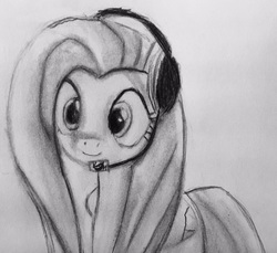 Size: 1568x1436 | Tagged: safe, artist:captainedwardteague, fluttershy, pegasus, pony, g4, female, gamershy, headset, solo, traditional art