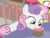 Size: 924x703 | Tagged: safe, screencap, apple bloom, sweetie belle, pony, g4, the last crusade, cupcake, cute, diasweetes, food, solo focus