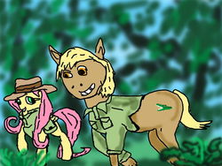 Size: 1280x960 | Tagged: safe, artist:kaykeyser, fluttershy, earth pony, pegasus, pony, g4, clothes, hat, ponified, smiling, steve irwin
