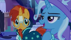 Size: 1920x1080 | Tagged: safe, screencap, sunburst, trixie, pony, unicorn, g4, student counsel, duo, female, male, mare, stallion