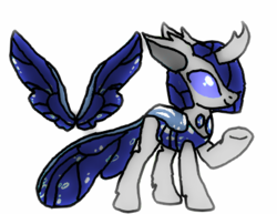 Size: 400x309 | Tagged: safe, artist:goldentigeress14, oc, oc only, oc:blue, changedling, changeling, albino changeling, blue changeling, changedling oc, changeling oc, simple background, solo, white background, white changeling