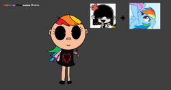 Size: 1892x996 | Tagged: safe, rainbow dash, human, pegasus, pony, g4, black sclera, cute, dark grey background, lucy loud, offspring, paintbrush, parents:lucydash, rainbow hair, rainbow umasama dokia, red paint, text, the loud house