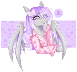 Size: 4243x3989 | Tagged: safe, artist:nekomellow, oc, bat pony, semi-anthro, :3, arm hooves, bat pony oc, clothes, hair over one eye, heart, heart eyes, hoof over mouth, simple background, smug, transparent background, wingding eyes