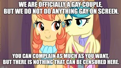Size: 888x499 | Tagged: safe, edit, edited screencap, screencap, aunt holiday, auntie lofty, g4, the last crusade, caption, clothes, drama, duo, female, image macro, lesbian, meme, quilt, scarf, scootaloo's aunts drama, text
