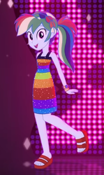 Size: 312x522 | Tagged: safe, screencap, rainbow dash, equestria girls, g4, i'm on a yacht, my little pony equestria girls: better together, alternate hairstyle, cropped, cute, dashabetes, feet, female, geode of super speed, magical geodes, neon eg logo, ponytail, sandals, sleeveless, solo