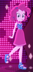 Size: 262x562 | Tagged: safe, screencap, pinkie pie, equestria girls, equestria girls series, g4, i'm on a yacht, spoiler:eqg series (season 2), alternate hairstyle, clothes, cropped, cute, diapinkes, female, neon eg logo, sandals, sleeveless, solo