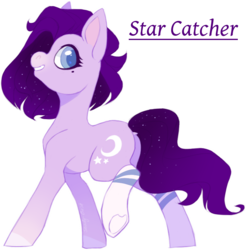 Size: 812x825 | Tagged: safe, artist:shady-bush, oc, oc only, oc:star catcher, pony, clothes, crescent moon, moon, redesign, smiling, socks