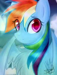 Size: 2114x2800 | Tagged: safe, artist:krystalchaser, rainbow dash, pegasus, pony, g4, bust, chest fluff, colored pupils, cute, dashabetes, eye clipping through hair, female, high res, looking at you, portrait, solo