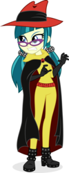 Size: 3401x8518 | Tagged: safe, artist:punzil504, juniper montage, mare do well, equestria girls, g4, absurd resolution, boots, clothes, costume, darkwing duck, disney, ducktales, female, glasses, gritted teeth, hat, negaduck, negamare, pigtails, shoes, simple background, solo, transparent background, twintails