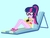 Size: 2048x1536 | Tagged: safe, artist:draymanor57, derpibooru exclusive, sci-twi, sunset shimmer, twilight sparkle, human, equestria girls, g4, book, clothes, clothing transformation, female, inanimate tf, lounge, lounging, one-piece swimsuit, swimsuit, transformation