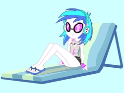Size: 2048x1536 | Tagged: safe, artist:draymanor57, derpibooru exclusive, dj pon-3, octavia melody, vinyl scratch, human, equestria girls, g4, clothes, clothing transformation, feet, female, inanimate tf, lounge, one-piece swimsuit, swimsuit, transformation