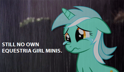 Size: 469x274 | Tagged: safe, lyra heartstrings, pony, g4, doctor who, grammar error, humie, in-universe pegasister, rain, sad