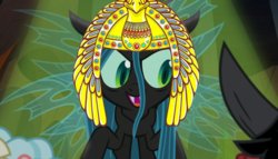 Size: 1400x800 | Tagged: safe, edit, edited screencap, screencap, cozy glow, lord tirek, queen chrysalis, changeling, changeling queen, pegasus, pony, frenemies (episode), g4, egyptian, female, filly, solo focus