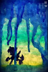 Size: 1764x2640 | Tagged: safe, artist:hu乘云, pony, cave, painting, silhouette