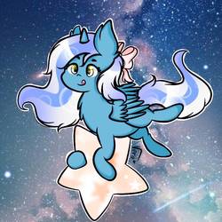 Size: 768x768 | Tagged: safe, artist:sylvial-da, oc, oc:fleurbelle, alicorn, pony, :p, alicorn oc, bow, female, flying, hair bow, mare, space, stars, tongue out