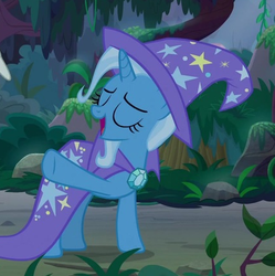Size: 428x430 | Tagged: safe, screencap, trixie, pony, g4, student counsel, cropped, everfree forest, eyes closed, female, mare, solo