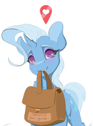 Size: 1800x2450 | Tagged: safe, artist:skitsroom, trixie, pony, unicorn, g4, bag, blushing, cute, diatrixes, female, looking at you, mouth hold, pictogram, smiling, solo