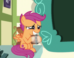 Size: 500x394 | Tagged: safe, screencap, scootaloo, pegasus, pony, g4, the last crusade, animated, chalkboard, clapping, cropped, cute, cutealoo, eraser, excited, female, gif, smiling, solo
