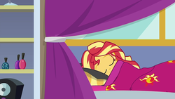 Size: 1280x720 | Tagged: safe, sunset shimmer, equestria girls, equestria girls series, g4, wake up!, spoiler:choose your own ending (season 2), spoiler:eqg series (season 2), bed, clothes, cute, pajamas, shimmerbetes, sleeping
