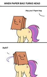 Size: 1016x1664 | Tagged: safe, artist:pencil bolt, oc, oc:paper bag, earth pony, pony, comic, female, paper bag, reality ensues, turned head