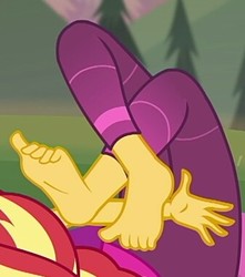 Size: 337x382 | Tagged: safe, screencap, sunset shimmer, equestria girls, equestria girls series, g4, wake up!, spoiler:choose your own ending (season 2), spoiler:eqg series (season 2), animation error, barefoot, choose rainbow dash, cropped, feet, female, legs, pictures of legs, solo, wake up!: rainbow dash