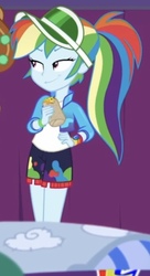 Size: 436x799 | Tagged: safe, screencap, applejack, rainbow dash, equestria girls, equestria girls series, g4, wake up!, spoiler:choose your own ending (season 2), spoiler:eqg series (season 2), burrito, cropped, cyoa, female, food, geode of super speed, magical geodes, offscreen character, pillow, rainbow dash is best facemaker, smiling, smirk, smug, solo, wake up!: pinkie pie