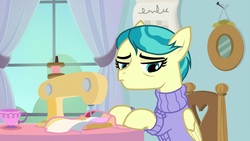 Size: 1920x1080 | Tagged: safe, screencap, auntie lofty, pegasus, pony, g4, the last crusade, clothes, female, sewing machine, solo