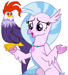 Size: 2881x3191 | Tagged: safe, artist:sketchmcreations, edith, silverstream, classical hippogriff, cockatrice, hippogriff, g4, student counsel, cute, diabedith, diastreamies, duo, female, high res, jewelry, necklace, open mouth, red eyes, simple background, transparent background, vector