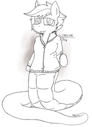 Size: 737x1026 | Tagged: safe, artist:lucas47-46, oc, oc only, oc:obscure, lamia, original species, clothes, fangs, male, monochrome, solo, sweater
