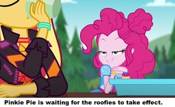 Size: 960x591 | Tagged: source needed, safe, edit, edited screencap, screencap, pinkie pie, sunset shimmer, equestria girls, g4, my little pony equestria girls: choose your own ending, wake up!, wake up!: pinkie pie, drug use, drugs, ponestrip, roofie