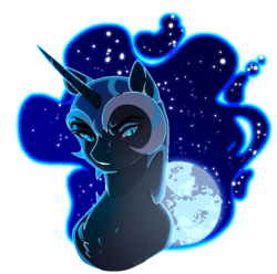 Size: 810x802 | Tagged: safe, artist:holocorn, nightmare moon, pony, g4, bust, ethereal mane, female, full moon, moon, pixel art, portrait, signature, simple background, solo, transparent background