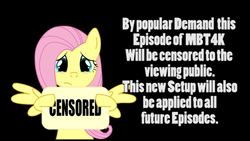 Size: 1240x698 | Tagged: safe, fluttershy, pegasus, pony, g4, censored, crying, female, sad, sign, solo, text, warning