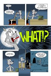 Size: 1024x1512 | Tagged: safe, artist:cartoon-eric, oc, oc:fred wolfbane, pony, comic:pink. it's what's for dinner, book, cave, comic, cookbook, cooking pot, courage the cowardly dog, exclamation point, fire, interrobang, mailbox, question mark, rope