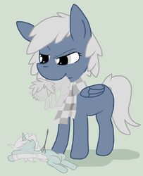 Size: 981x1211 | Tagged: safe, artist:lucas47-46, oc, oc only, oc:late dreamer, pegasus, pony, clothes, doll, female, mare, mouth hold, scarf, solo, toy