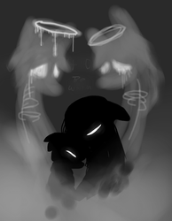Size: 572x736 | Tagged: safe, artist:lucas47-46, ghost, pony, crying, halo, monochrome, surreal