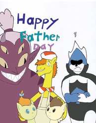 Size: 2536x3264 | Tagged: safe, artist:pokeneo1234, carrot cake, pound cake, pumpkin cake, g4, crossover, deltarune, father and child, father's day, globgor, high res, king of spade (deltarune), star vs the forces of evil