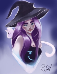 Size: 1652x2146 | Tagged: safe, artist:bunsogen, rarity, cat, human, g4, female, hat, humanized, solo, witch hat